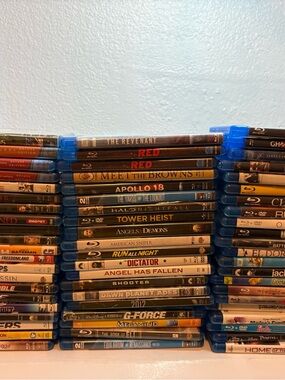 Blu-ray Movie Collection Stack in Blue Cases